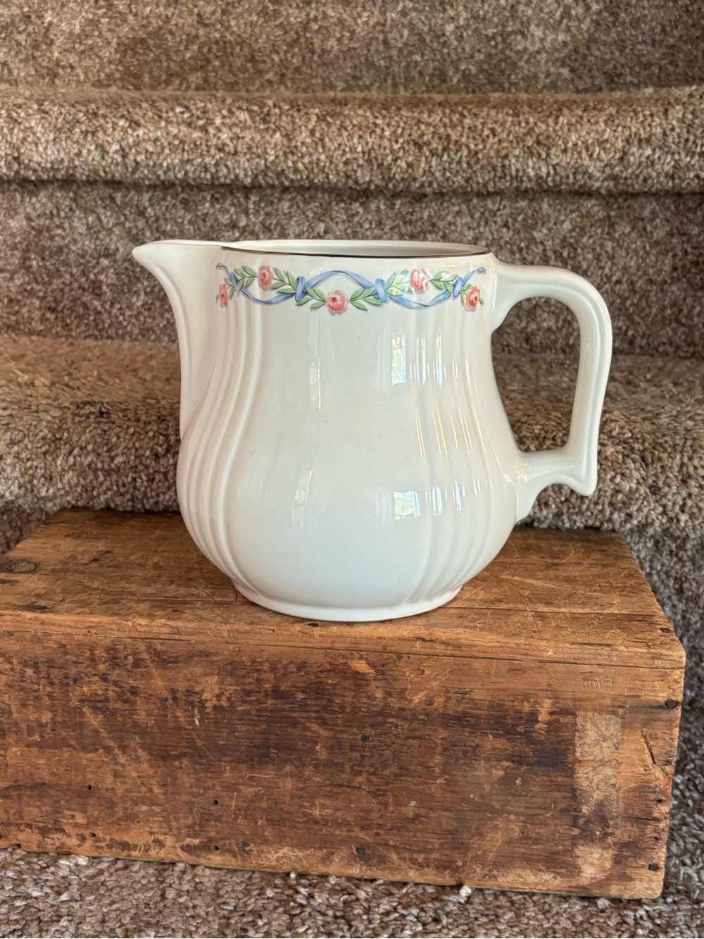 White Ceramic Floral Trim Pitcher - Home Dining